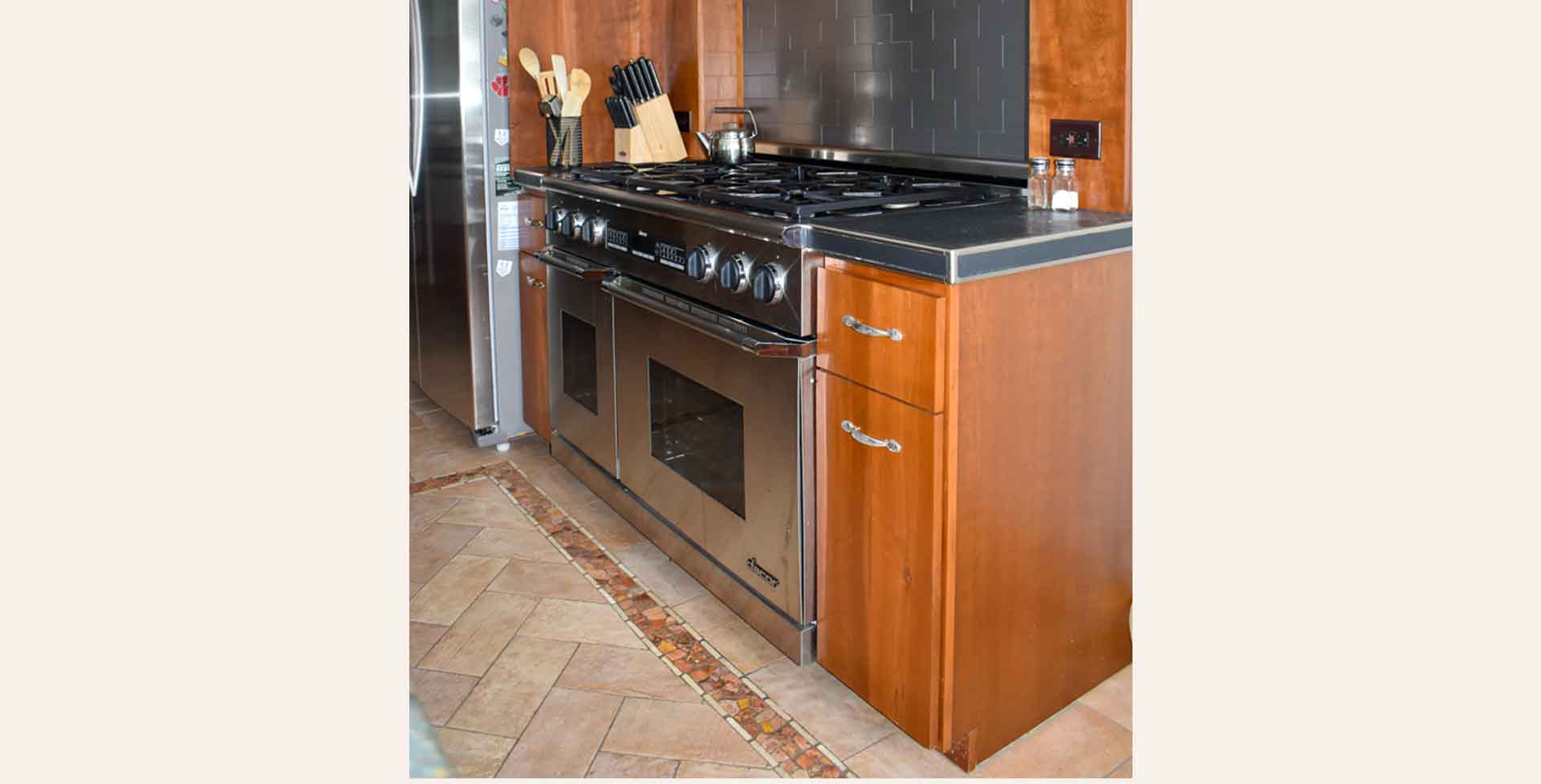 Large six burner stove with two ovens